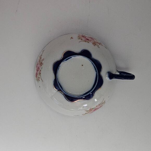 Antique Japanese Geisha Girl Cup Hand Painted Cobalt Blue Floral Gold Moriage - Picture 6 of 6